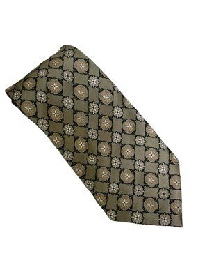 Geoffrey Beene Silk Tie Green Floral Mens Necktie Career Business Menswear